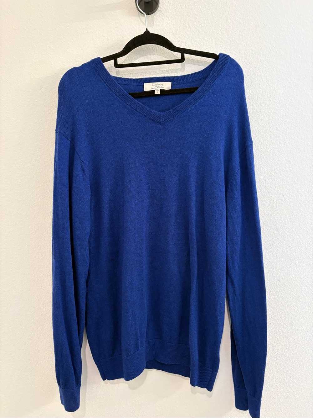 Turnbury Men's 100% Extra Fine Merino Wool V-Neck Sweater in Royal Blue